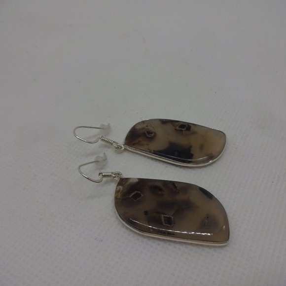 Gorgeous "STICK AGATE" Handmade Sterling Dangle Earrings #6A - Picture 3 of 3